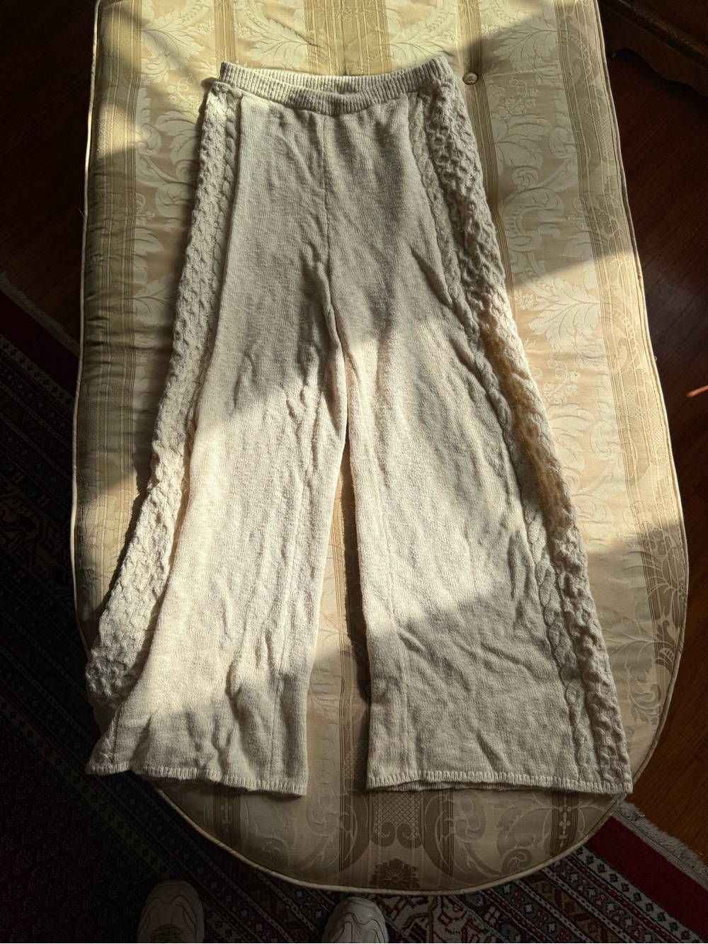 Spell Cream Cable-Knit Wide-Leg Pants